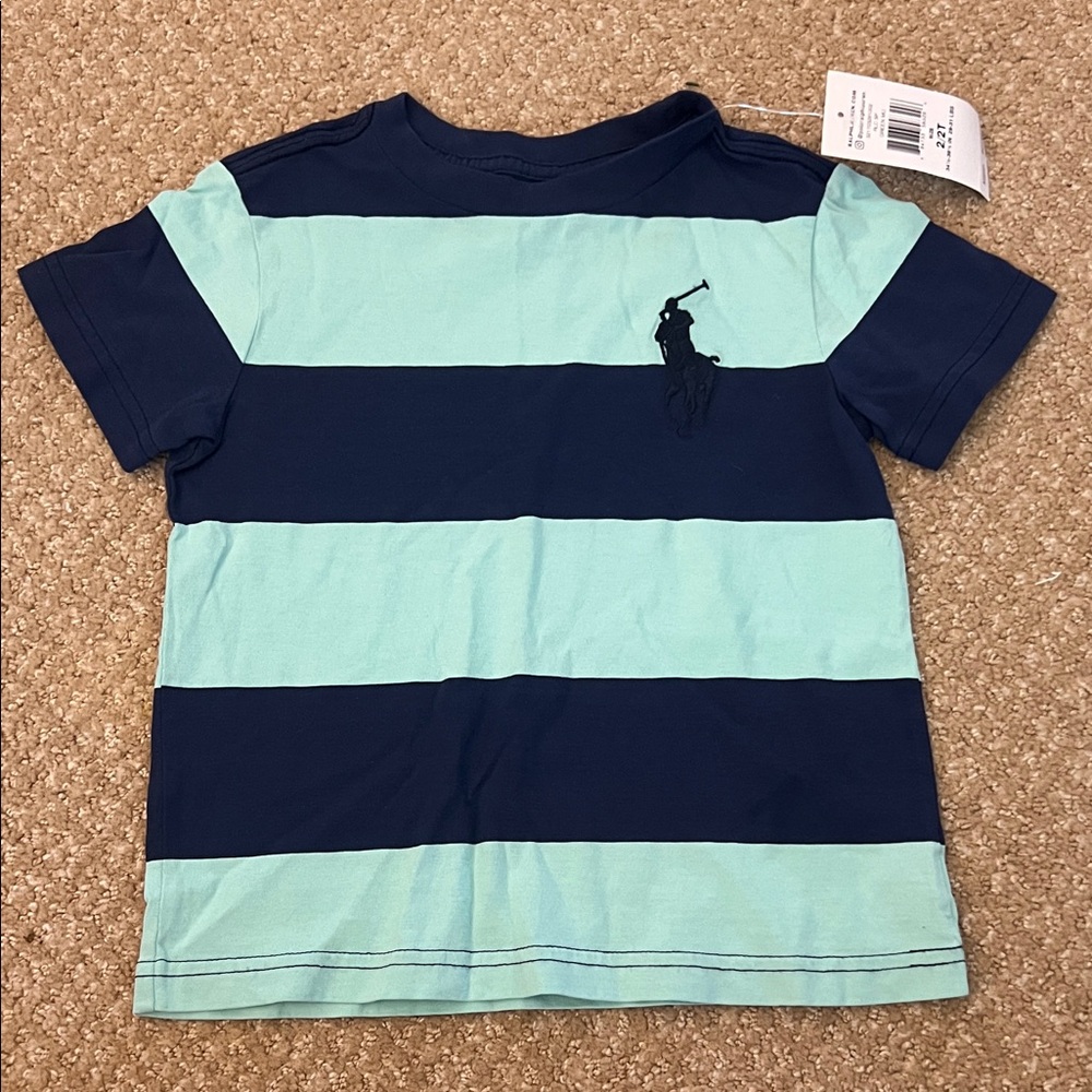 Polo by Ralph Lauren Kids Shirt in Dark Blue and Mint Green Stripes